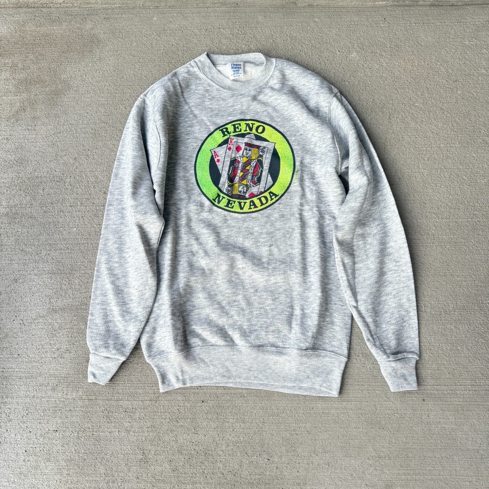 Fleece Mates Unisex Pullover Sweatshirt Heather White Reno Nevada Graphic Size M